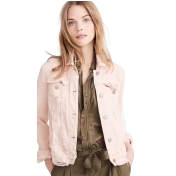 Abercrombie & Fitch Pink Denim Trucker jacket raw hem size Large - Picture 1 of 4